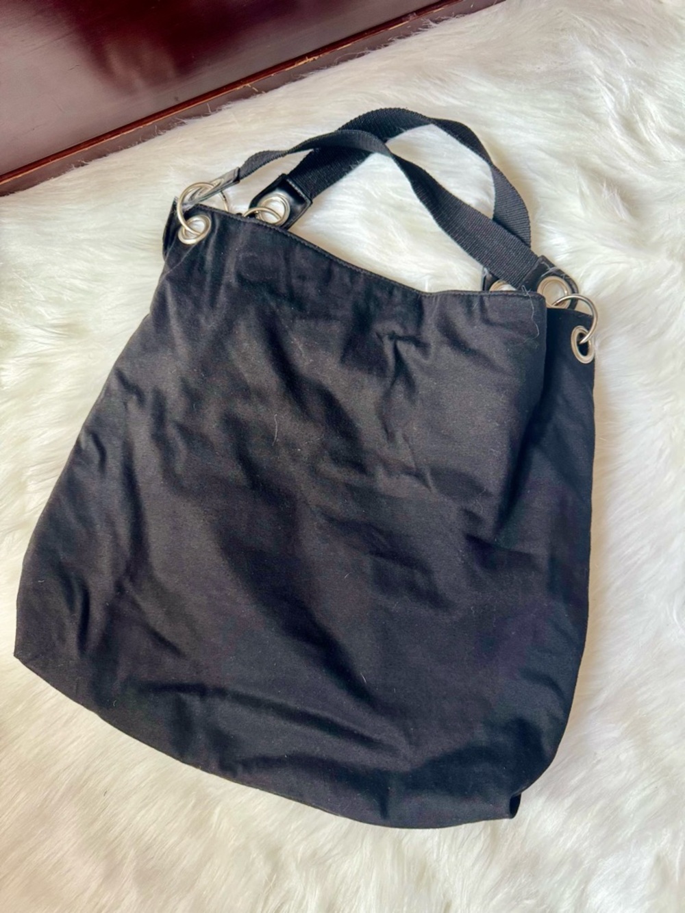 Y2K- Style Black Sequin Striped Tote Bag Large Shoulder Fabric O-ring Detail - Picture 4 of 10